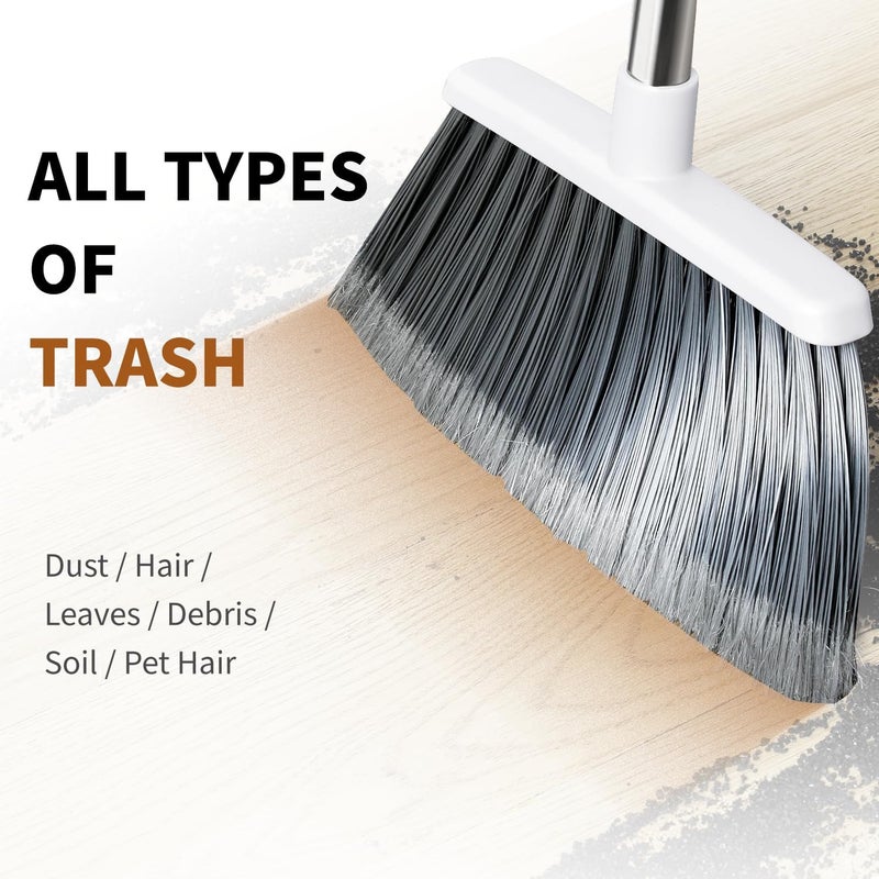 QCFOLY Broom, Outdoor Brooms for Sweeping Indoor, Adjustable 55" Pet Hair Removal Heavy Duty Broom for Floors Home Kitchen Garage Commercial Patio Industrial Snow (White) - Image 4